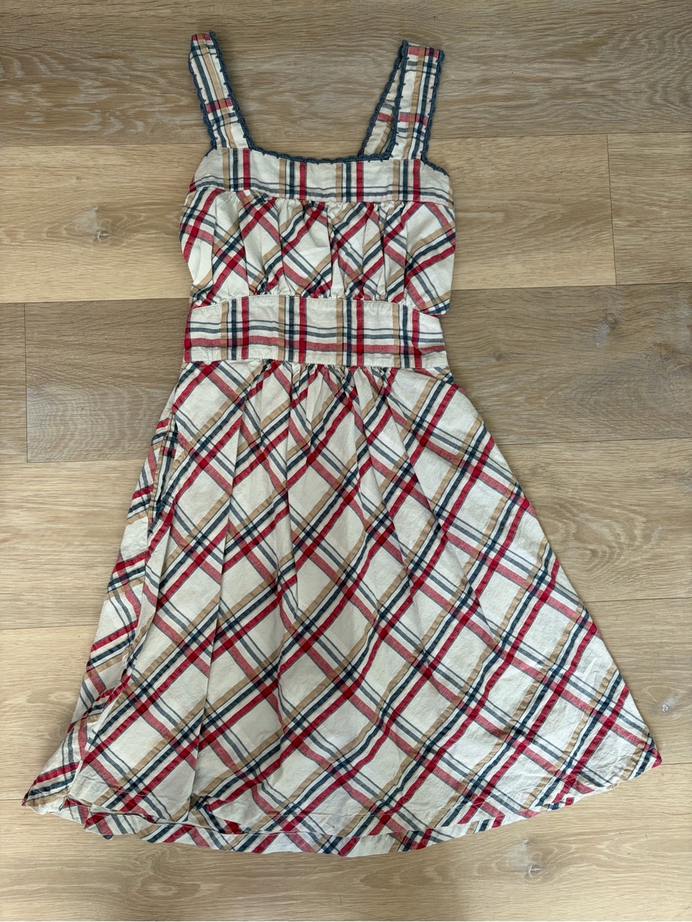 KLOVIS Plaid Smocked Square Neck Midi Sundress Size Small